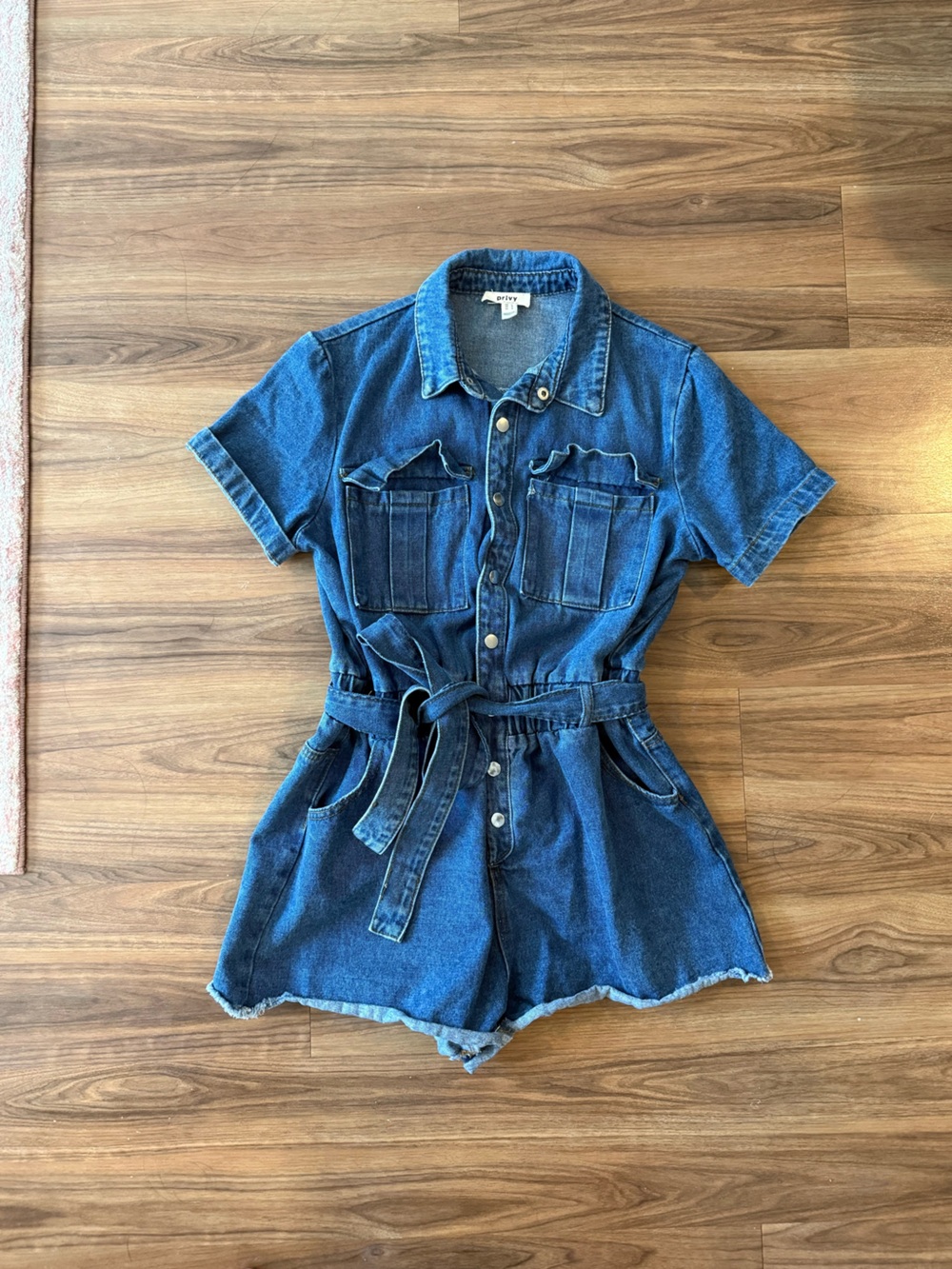 privy Dark Blue Denim Button-Front Women's Romper